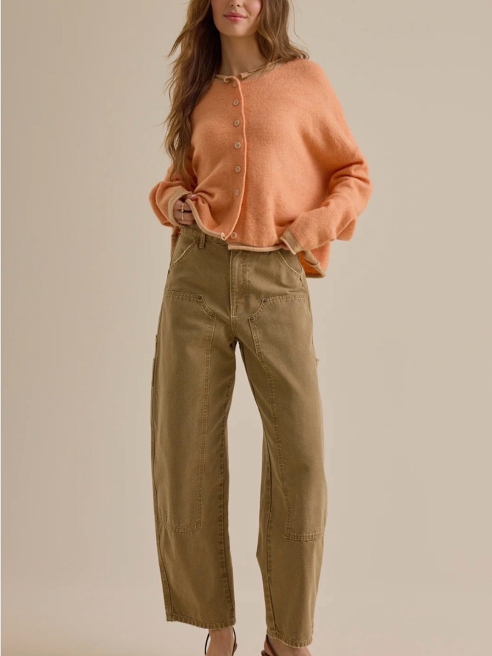 Altar'd State Peach Button-Front Oversized Cardigan - Picture 2 of 6